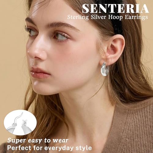 Senteria 12mm Wide Thick Hoop Earrings 925 Sterling Silver Hoop Earrings for Women Hypoallergenic 14K Real Gold Plated Hoops Large Earring Lightweight Chunky Hoops Earring for Women 25/30/40/50MM - color: silver 8-30mm