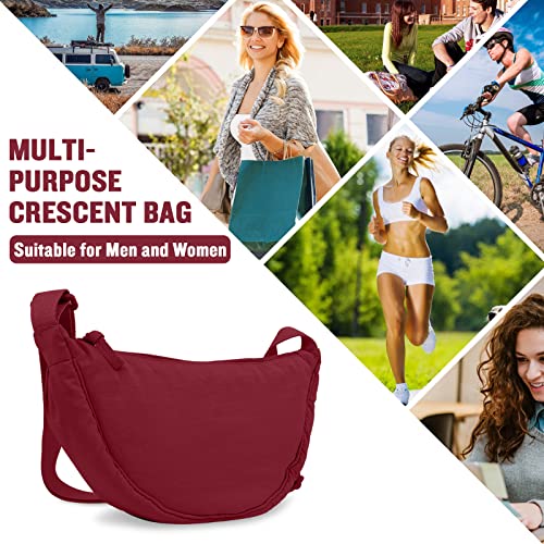Nylon Crescent Crossbody Bag for Women Purses Trendy Men,Small Travel Sling Bag Hobo - color: Wine Red, size: Small