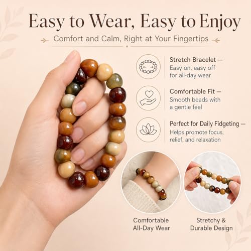 Fidget Bracelet Natural Bodhi Seeds Beaded Bracelets Zen Fidget Stretch Bracelets Alleviate Anxiety Stress Protection Healing Bodhi Jewelry Gifts for Women Men - color: C2:Fidget Bracelet