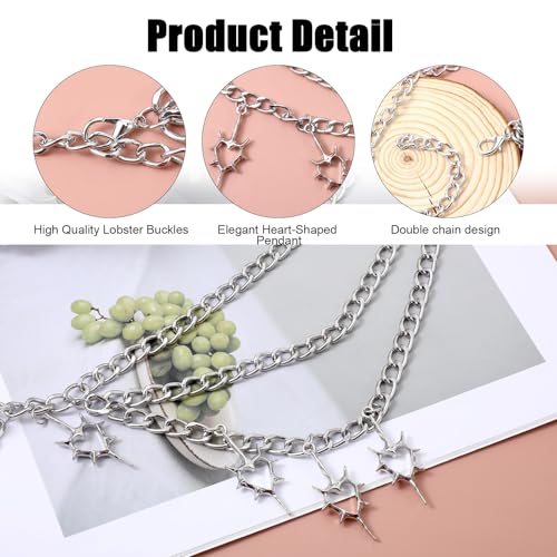 Silver Chain Belt Multi-layer Heart Waist Chain for Women Punk Silver Waist Belt Y2k Gothic Body Chains for Dresses Jeans Festivals