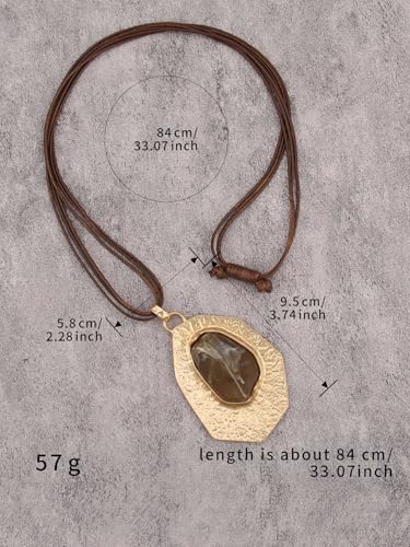 GelConnie Long Necklaces for Women Boho Large Pendant Necklace Casual Bohemian Brown Leather Choker Sweater Circle Statement Stone Necklace - style: Leather Stone Necklace