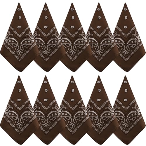 NACHLYNN 10/20pcs Paisley Bandanas Assorted Bandanas Cowboy Polyester Headbands Square Scarf Headwear - color: Brown