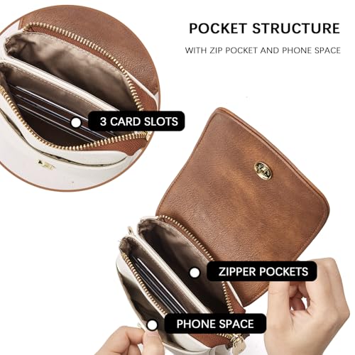 BOSTANTEN Vegan Leather Crossbody Bags for Women Designer Cell Phone Bag Wallet Purses Adjustable Strap - color: C-01-white With Brown