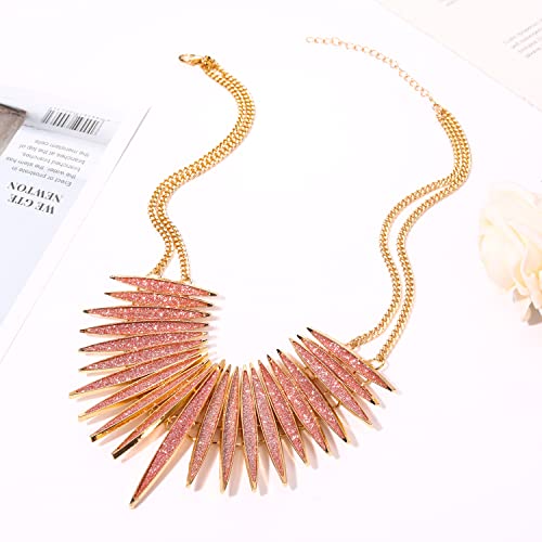 MOLOCH Sparkling Druzy Leaf Choker Necklace Fashion Gold-Tone Collar Necklace Bib Statement Chunky Tribal Necklace Woman Jewelry - color: Light pink