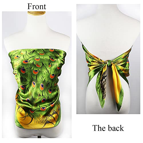 vabovin Satin Head Scarf for Women Silk Like Hair Scarf, 35 x 35 in | Silk Feel Fabric, Hair Wrap for Sleeping, Headscarf and Neck Scarf, Square Bandana Style, Fashion Accessory - color: 103 Green Peacock
