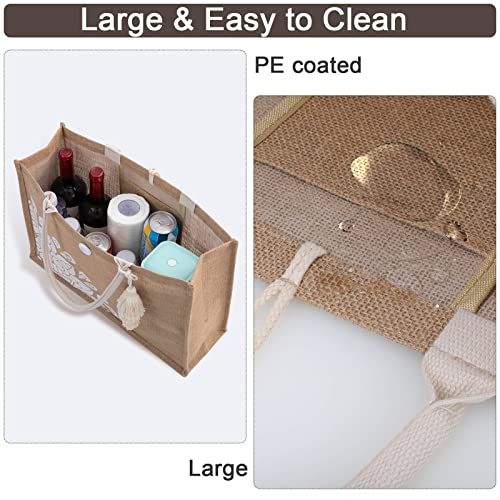 itgowisa Jute Beach Bag for Women, Burlap Beach Tote Bag with Tassel Pocket, Summer Gift for Vacation, Pool, Cruise & Grocery | Jute material - color: White Tassel