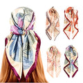 4Pcs Silk Head Scarves for Women Satin Hair Scarf 35”Large Square Bandana Silk Like Neck Scarf Shawl - color: Beige/Red/Purple/Gray