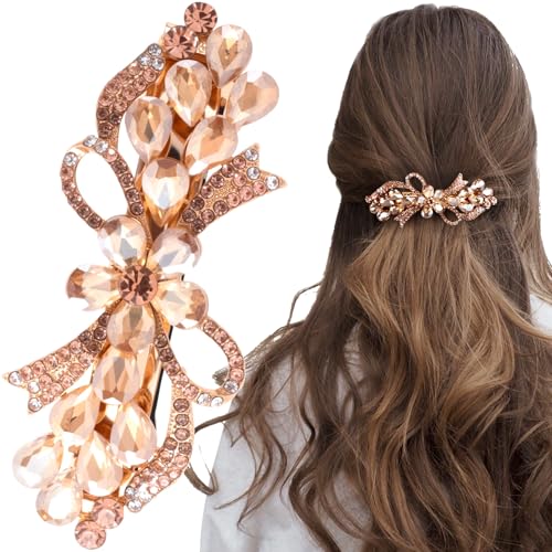 Joez Wonderful Rhinestone Hair Clip Sparkly Crystal Barrettes French Wedding Prom Engagement Pageant First Communion Hair Decorative Accessories for Women Long Hair (Bow Champagne 1 Pcs) - color: Rhinestone Butterfly Champagne A