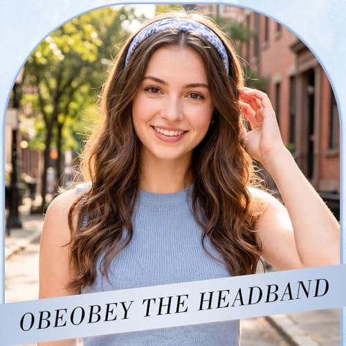 obeoby Blue Headbands, Stripe Head Band for Nautical and Preppy Style Outfits, Non Slip Summer Headband for Girls Women Trendy Hair Accessories (5Pcs) - color: Blue series