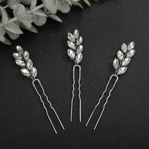 3pcs Rhinestones Beads Silver Hair Pins for Women Girls Wedding Bridal Vintage Hair Styling Jewelry (Silver) - color: Silver
