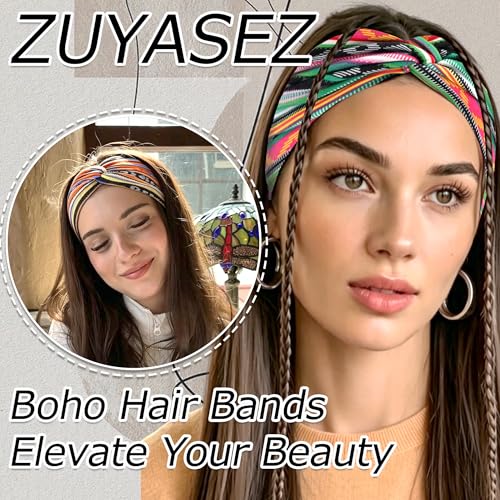 Boho Headbands for Women Wide African Hair Bands Cross Head Bands Yoga Running Sweatband Elastic Headband Stylish Wrap Headbands Hair Accessories for Teen Girls - color: African Striped Print