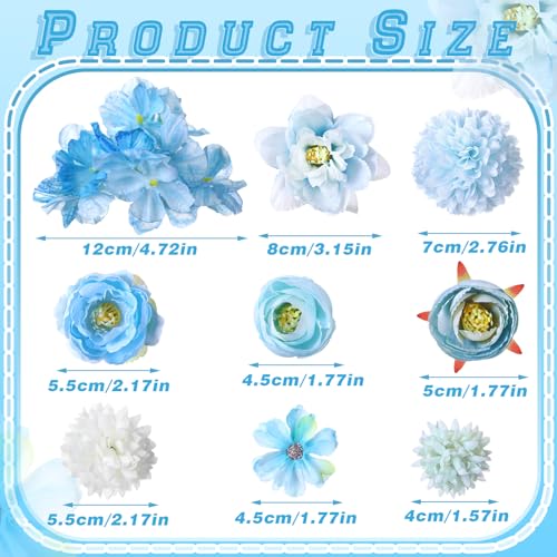 BBTO 21 Pcs Flower Hair Clip Rose Hair Clips Barrettes for Women Flower Accessories Boho Bride Claw Clip Hairpin Brooch Pin Headpiece for Wedding (White,Blue) - color: White, Blue