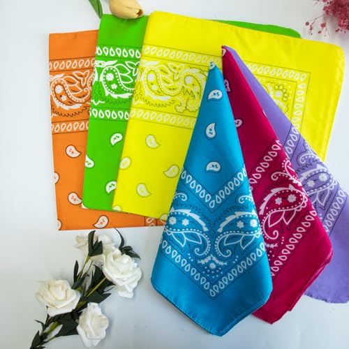 ILHSTY 60 Pcs Women Men Paisley Bandanas Bulk Unisex Bandanas Head Cowboy Scarf Necktie handkerchief Party Supplies - color: Neon