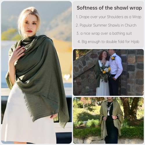 Harewom Lightweight Gauze Linen Feeling Shawl Wraps for Women Beach Summer Scarf for Evening Wedding Dresses - color: Shawl Wraps - Army Green