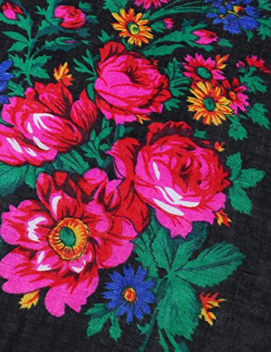 MJ SERECA Acrylic Bandana Printed Hair Scarf Square Ukrainian Head Scarf Floral Babushka Neck Scarf for Women 30"/42"/60" - color: 3 Pack-e 30"
