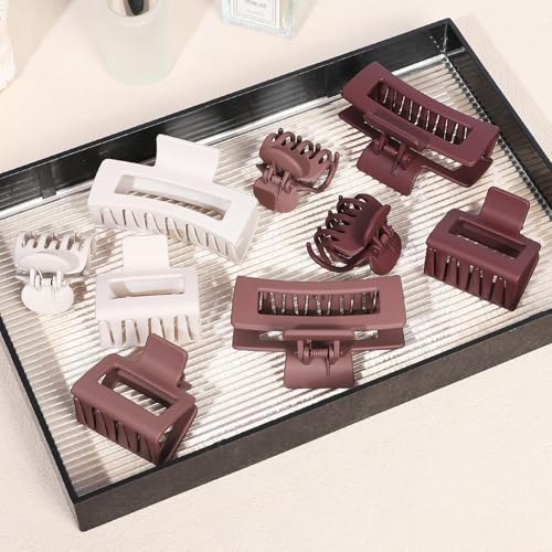 CHANDAT Medium Claw Hair Clips Set for Women - 3 Styles, 9PCS Rectangle Hair Clips for Thick Hair, Square Clips for Thin Hair - Coffer Red - color: Coffer Red