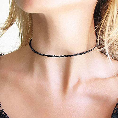 Tgirls Boho Choker Necklace Chain Rice Beaded Necklaces Seed Bead Necklace Accessory for Women - color: Black