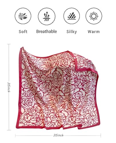 Hioyiwse Head Scarf For Women Hair Bandana 35" Large Square Satin Wrap Sleeping Neck Silk Satin Hair Scarves Lightweight - color: F27-red Rose（35*35inch）