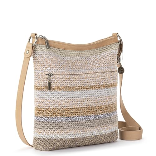 The Sak Lucia Crossbody Bag in Crochet, Convertible Purse with Adjustable Shoulder Strap - color: Sand Stripe
