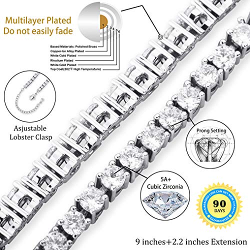 TOPGRILLZ Tennis Ankle Bracelet Gold Anklet Adjustable with Extension 14K Gold Plated Iced out Diamond 3-6mm Fashion Stylish Foot Jewelry for Women - style: 3mm White Gold