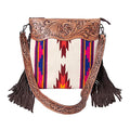 Merbaa Women Handtooled woolen saddle blanket hand woven Crossbody Bag - color: White