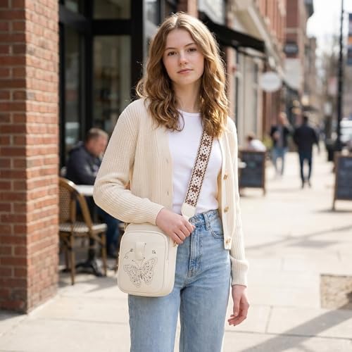 KITEVIUN Crossbody Bags for Women Leather Crossbody Purse Small Shoulder Phone Purse with Adjustable Strap & RFID Card Slots - color: 06-white