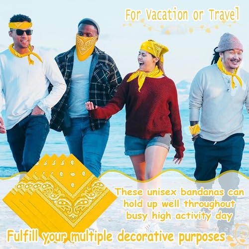 ILHSTY 60 Pcs Women Men Paisley Bandanas Bulk Unisex Bandanas Head Cowboy Scarf Necktie handkerchief Party Supplies - color: Golden Yellow
