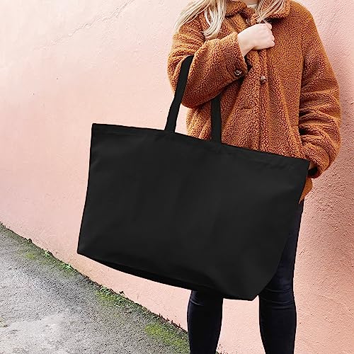 Large Canvas Tote Bag-Extra Big Shopping Beach Totes Bags Reusable Largest Grocery Plain Solid Bag 28"x8"x16" - color: Black
