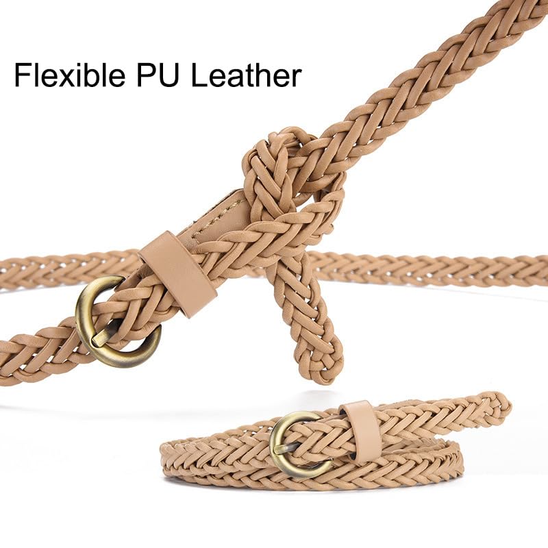 2 Pack Skinny Thin Braided Belts for Women Dresses Woven Waist Belts for Jeans - color: A:brown+white