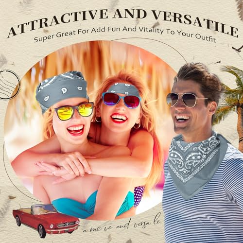 Suhine 12 Pcs Bandanas Bulk for Women Men 22 x 22 Inch Paisley Headband Cowboy Handkerchief Summer Beach Party Costume - color: Light Gray