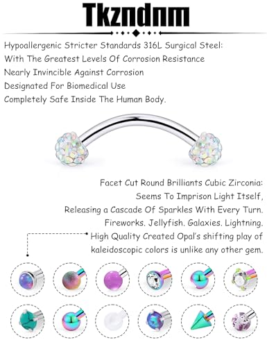 16g 8/10mm Silver/Black/Rose-Gold/Rainbow Eyebrow Piercing Jewelry Rings Curved Barbell Vertical Labret Lip Surgical Steel Small Belly Button Snake Eyes Tongue Rook Earrings for Women Men - color: Rainbow / Purple, size: 16g*10mm*3mm