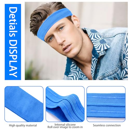 Workout Headbands Non Slip Headband Sport Headbands Sweatbands Elastic Sport Hair Bands for Sports Travel Indoor Fitness Gym - color: blue