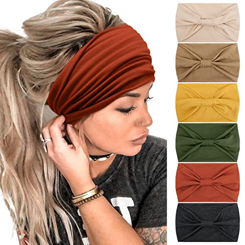 Tobeffect Wide Headbands for Women Wide Knotted Hairbands Turbans Non Slip Boho Head Wraps Hair Accessories for Girls Solid Color, 6 Packs - color: Headbands 7