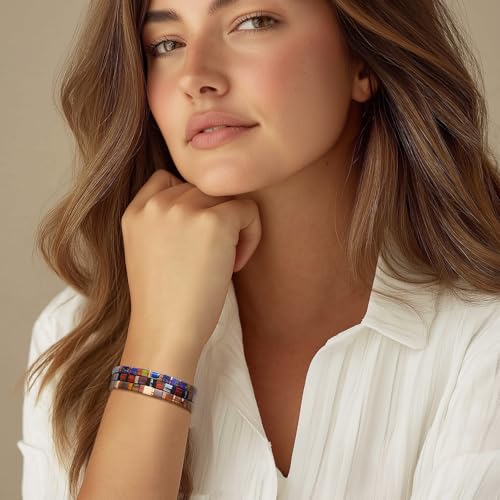 Sonateomber Tila Flat Beaded Stretch Stack Bracelets Set for Women, Trendy Stackable Colorful Glass Square Beads Bracelet Friendship Accessories Jewelry Gift - color: Black Dark Red Gold Blue Gray Pink Brown