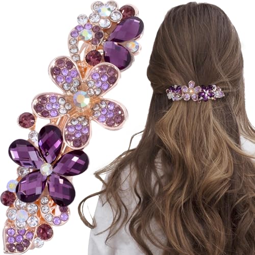 Joez Wonderful Rhinestone Hair Clip Sparkly Crystal Barrettes French Wedding Prom Engagement Pageant First Communion Hair Decorative Accessories for Women Bride Thick Long Hair (Flower Purple, 1 Pcs) - color: Rhinestone Flower Purple