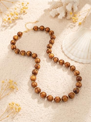 Colorful Beaded Necklace for Women Chunky Resin Beads Choker Necklaces Boho Statement Necklace Summer Vacation Y2K Jewelry - color: Amber