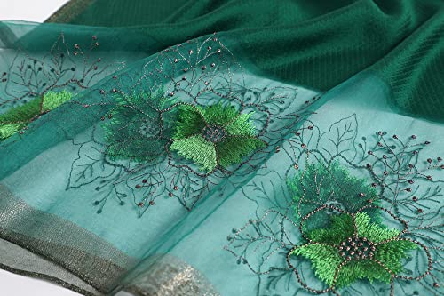 WINCESS YU Women Mulberry Silk Scarf Long & Large Embroidered Floral Pattern Shawl and Wraps Neckerchief for Hair & Neck - color: Sunflower Green