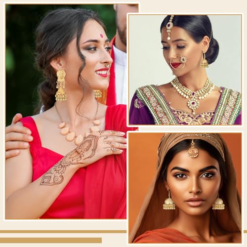 Nosiny 16 Pairs Jhumkas Indian Earrings for Women Vintage Jhumka Bell Hoop Dangle Earrings Set Ethnic Bohemian Indian Jewelry - color: Gold