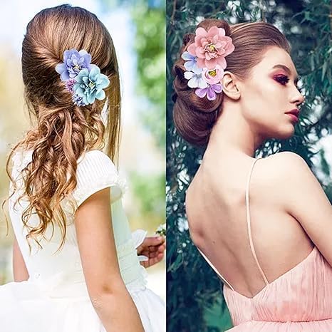 21 Pieces Silk Flower Hair Clip Women Aesthetic Boho Floral Hair Barrettes Handmade Rose Bride Barre Hair Accessories Wedding(Purple & Blue) - color: Purple & Blue