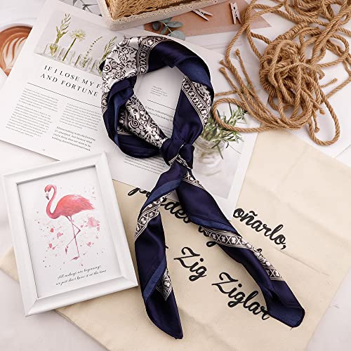 NZKNP Silk-Like Head Scarf - Women's Bandana Wraps - color: 24-navy and White, size: 35"*35"