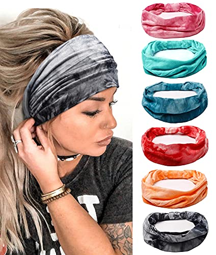 Tobeffect Headbands for Women African Wide Tie Dye Knotted Hairbands Workout Yoga Sport Head Wraps Hair Accessories 6 Packs - color: Headbands 4
