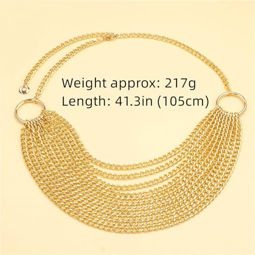 THREEBOY Women Apparel Belts Fashion Sexy Multilayer Metal Pearl Waist Chain Belt - color: New Silver