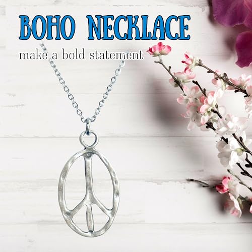 Peace sign earrings peace symbol charm earrings silver or bronze hippie necklace - color: silver necklace