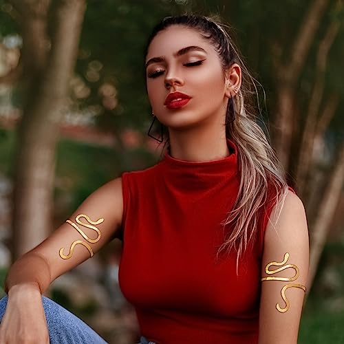 QuneusHot 2 Piece Snake Arm Cuff Cleopatra Serpent Upper Arm Band Spiral Armlet Bracelet Egyptian Costume Jewelry Bangle for Women Men - color: #01 Gold spiral
