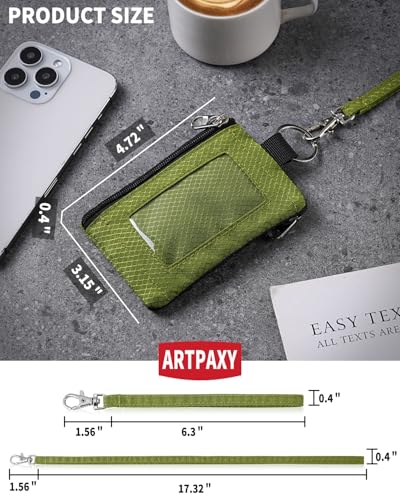 Artpaxy Minimalist Wallet For Mens Womens, Keychain RFID Blocking Zipper Small Wallet with ID Window 2 Lanyards,Water Resistant Travel Cash Card Coin Case Boys Girls - color: Lime green, style: Casual
