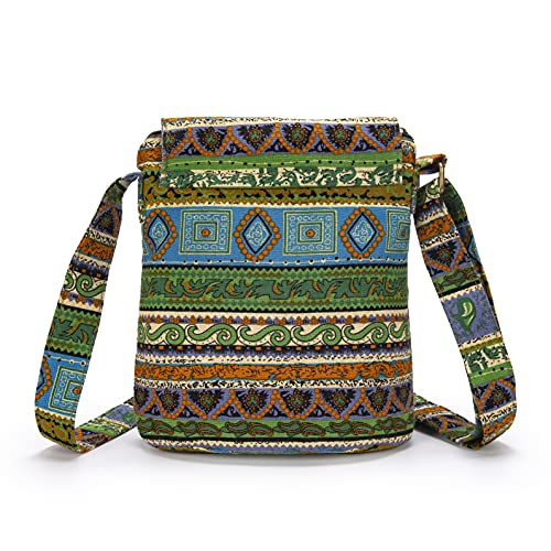 OPQRSTU Women's Retro Small Size Canvas Shoulder Bag Hippie Boho Crossbody Handbag - color: Green