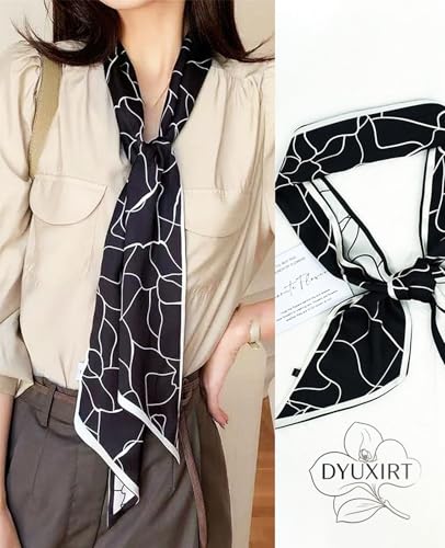 Head Scarf Purse Handle Neck Satin Hair Scarfs For Bag Lightweight Silky Long Thin Women's Fashion Scarves 59 * 5.9” - color: H10-black Marble Pattern(59*5.9inch)