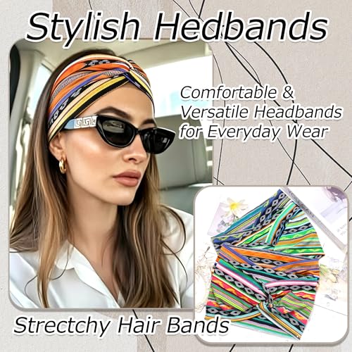 Boho Headbands for Women Wide African Hair Bands Cross Head Bands Yoga Running Sweatband Elastic Headband Stylish Wrap Headbands Hair Accessories for Teen Girls - color: African Striped Print