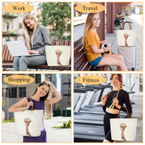 Canvas Tote Bag Aesthetic Tote Bag for Women Teens Reusable Grocery Shopping Bag With Handles Cute Animal Tote Bag - style: Giraffe