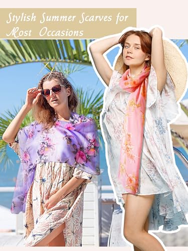 6 Pieces Scarves for Women Ladies Lightweight Silk Gorgeous Floral Pattern Lotus Print Chiffon Scarves - color: Multi Flower